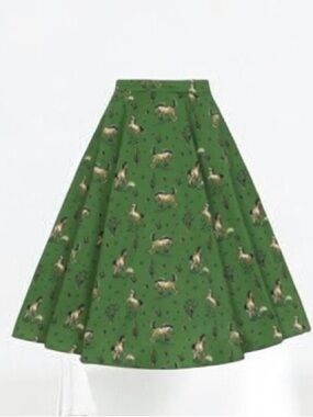 Collectif Matilde Wild West Skirt Green Horse Cactus Print Swing Midi S